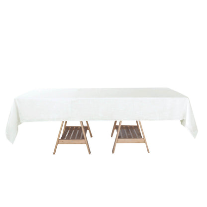 Wrinkle Resistant White Linen Rectangular Tablecloth 60 Inch x 102 Inch With Slubby Texture