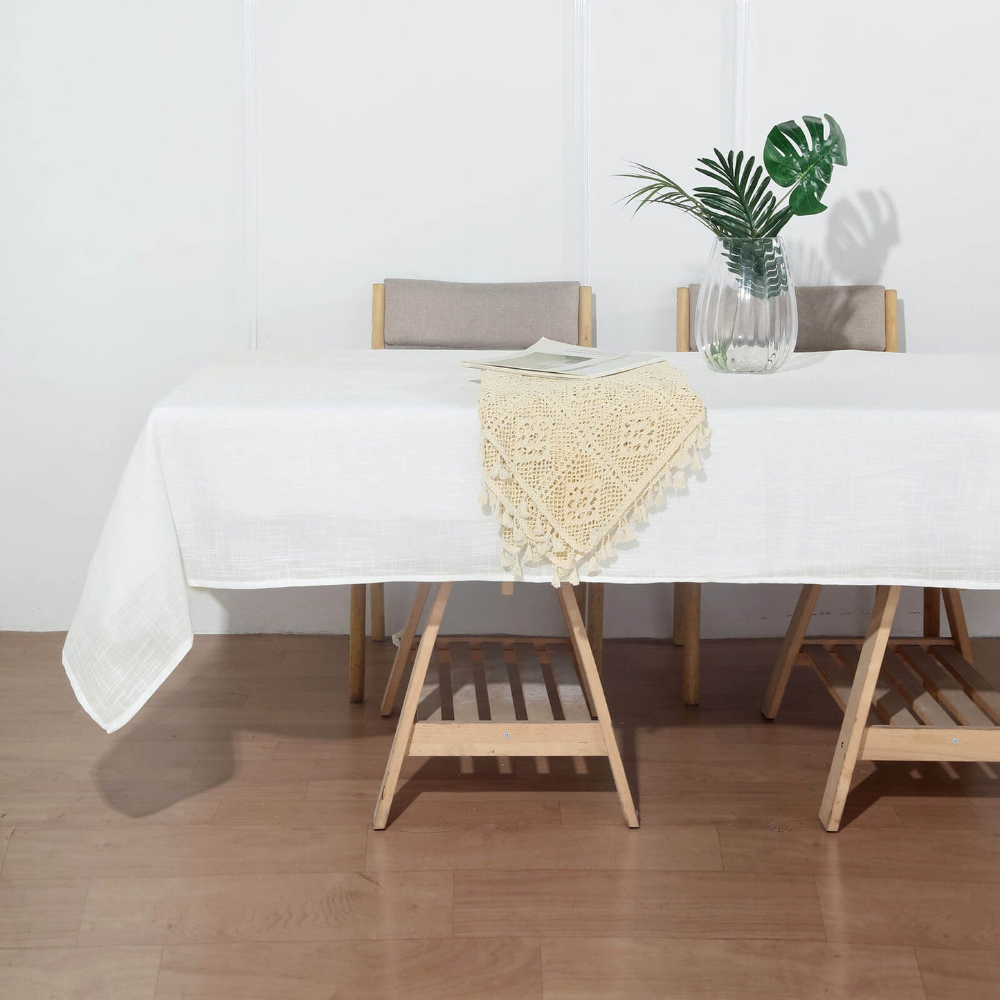 White Slubby Textured Rectangular Tablecloth 60 Inch x 102 Inch