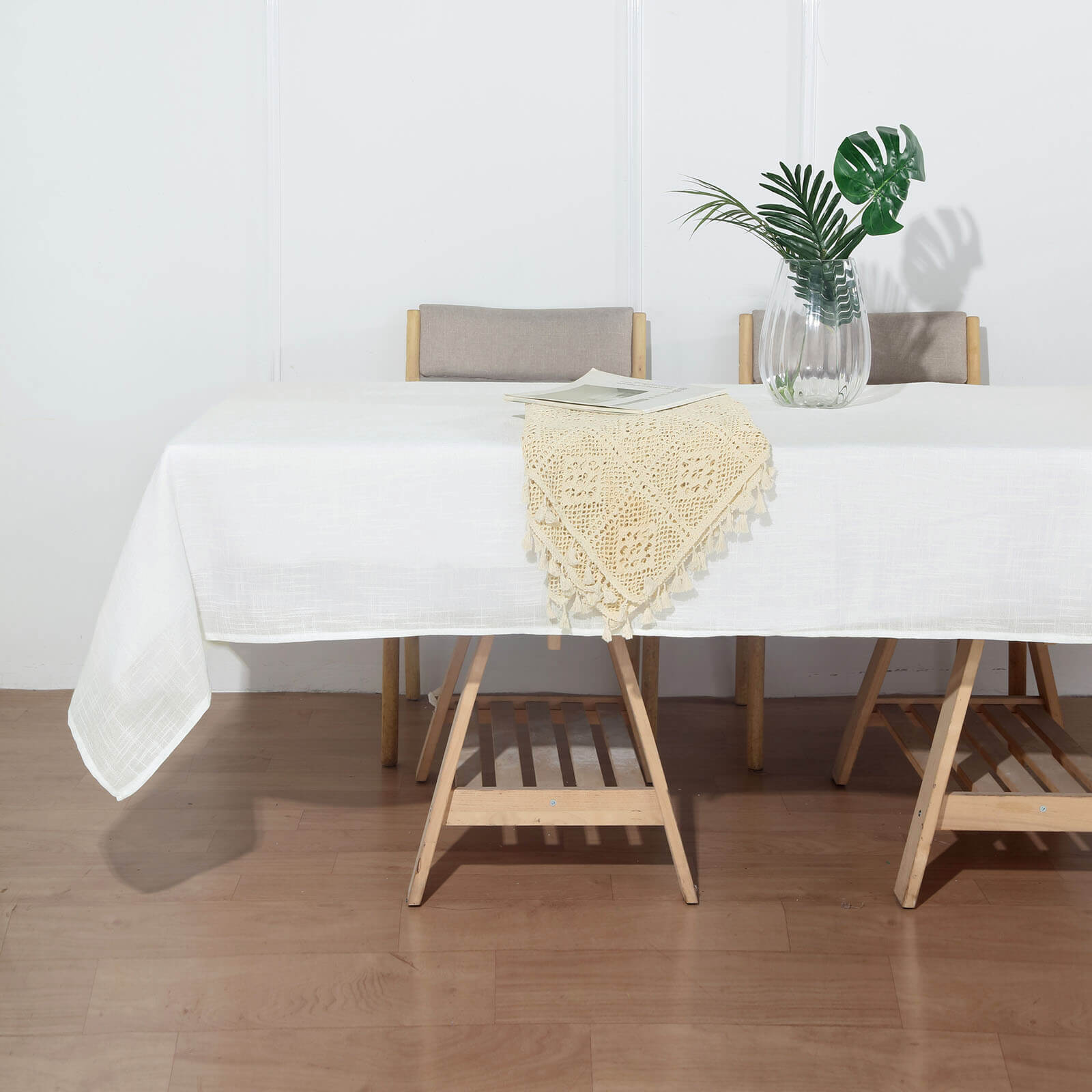 White Slubby Textured Rectangular Tablecloth 60 Inch x 102 Inch