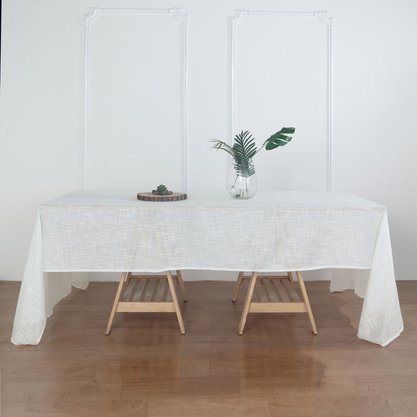 60"x126" White Rectangular Tablecloth, Linen Table Cloth With Slubby Textured, Wrinkle Resistant