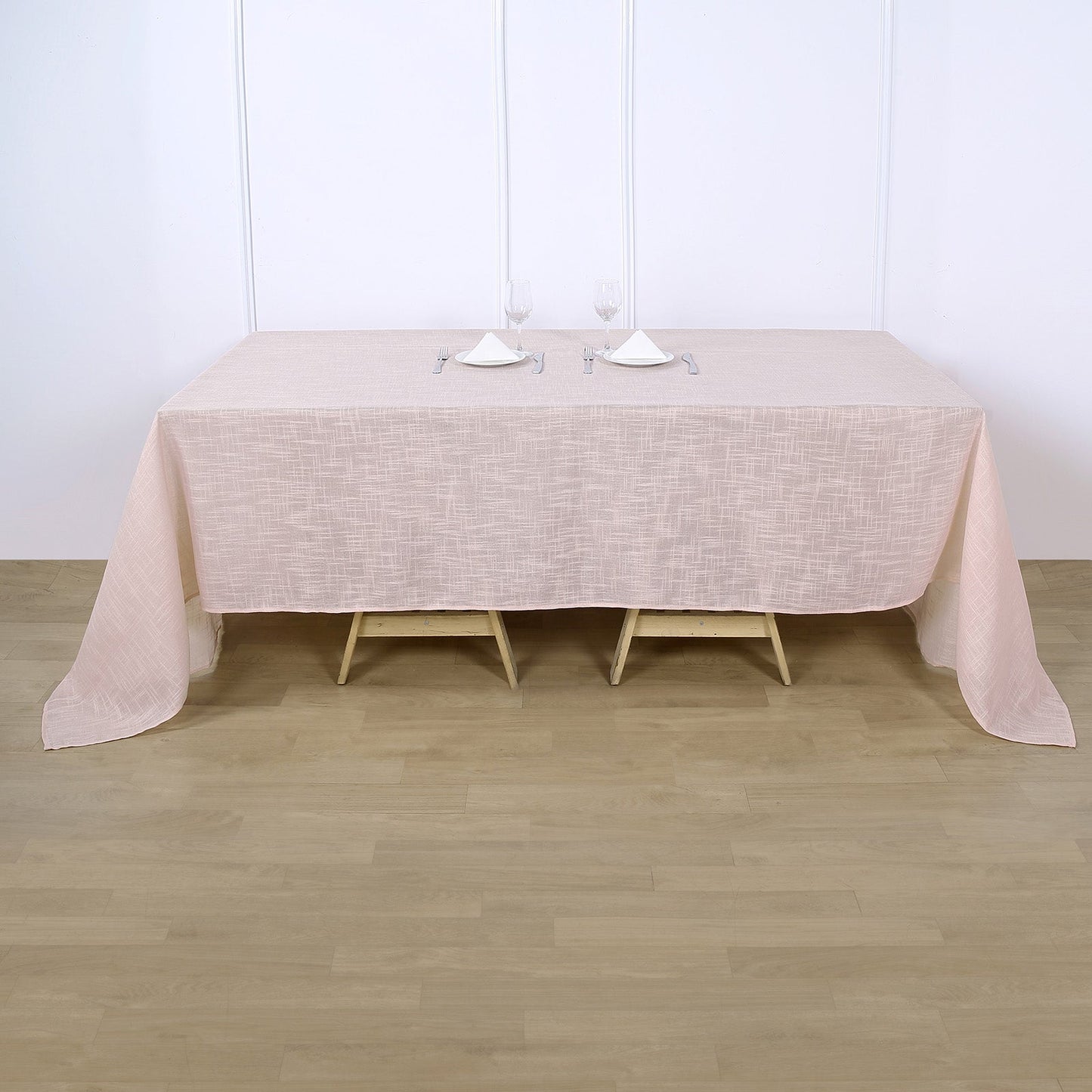 90 Inch x 132 Inch Slubby Textured Linen Table Overlay In Blush Rose Gold 