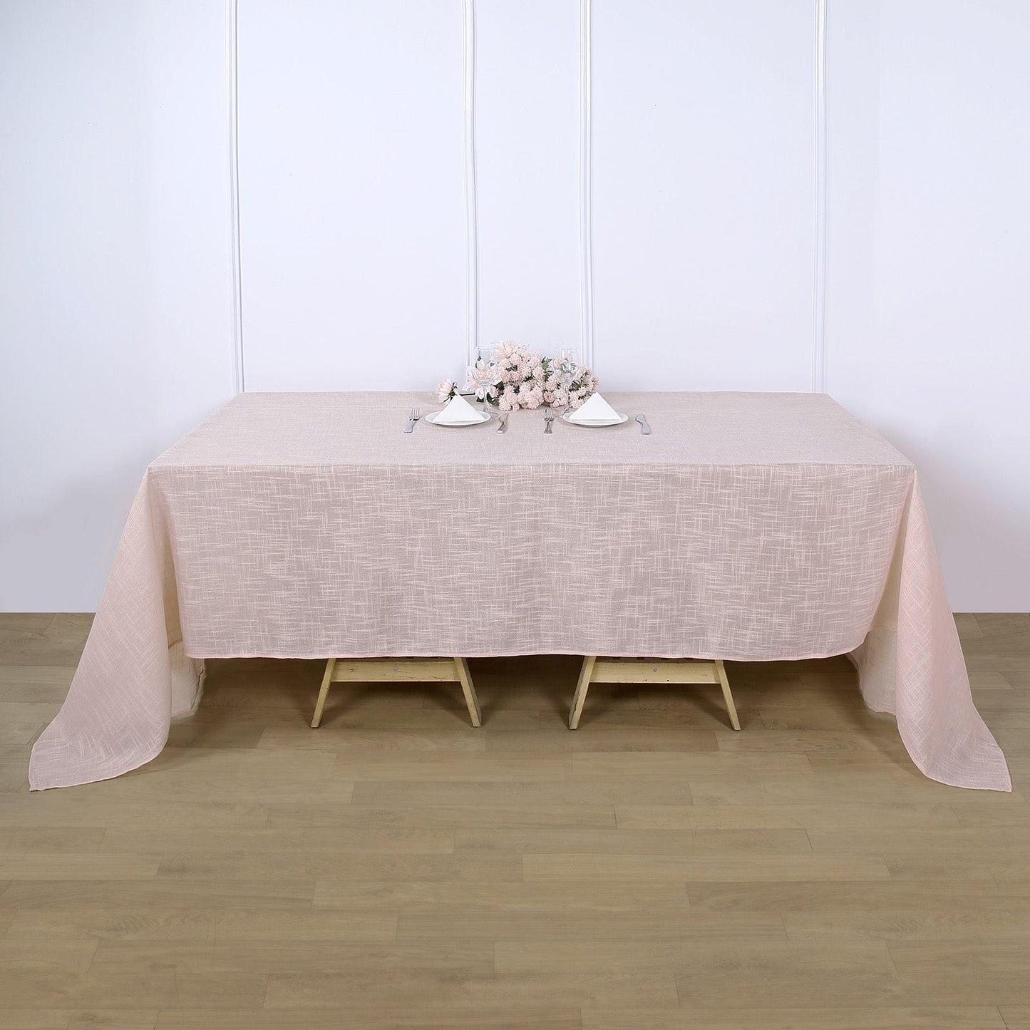 90"x132" Blush Seamless Rectangular Tablecloth, Linen Table Cloth With Slubby Textured, Wrinkle Resistant