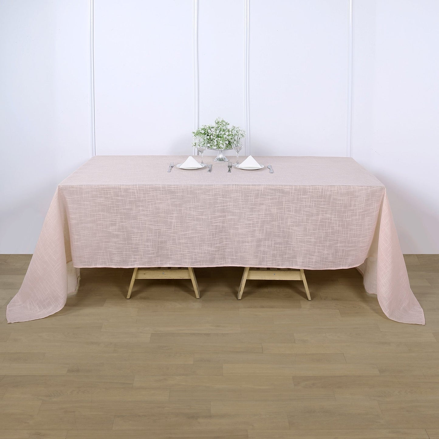 Slubby Textured Blush Rose Gold Linen Table Overlay 90 Inch x 132 Inch