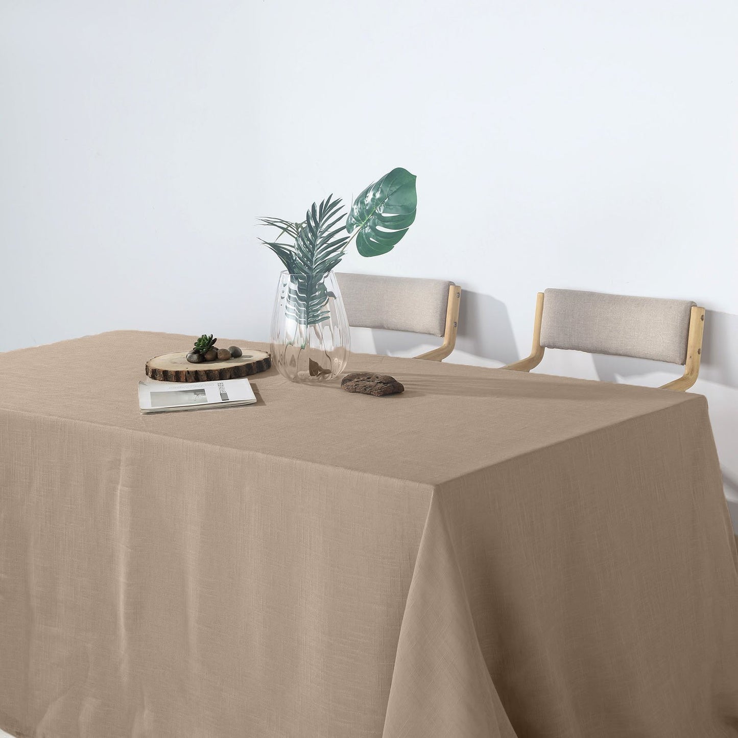 90 Inch x 132 Inch Rectangular Tablecloth Of Taupe Linen With Slubby Texture