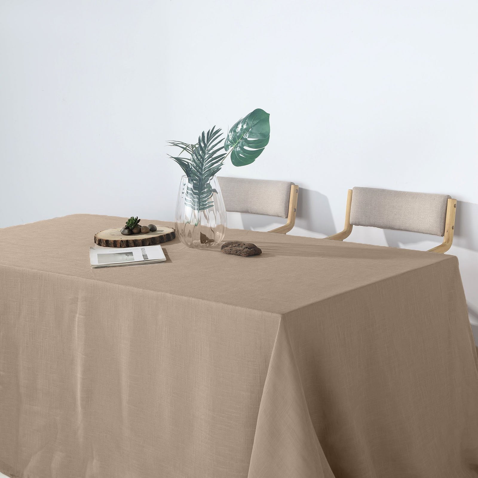 90 Inch x 132 Inch Rectangular Tablecloth Of Taupe Linen With Slubby Texture