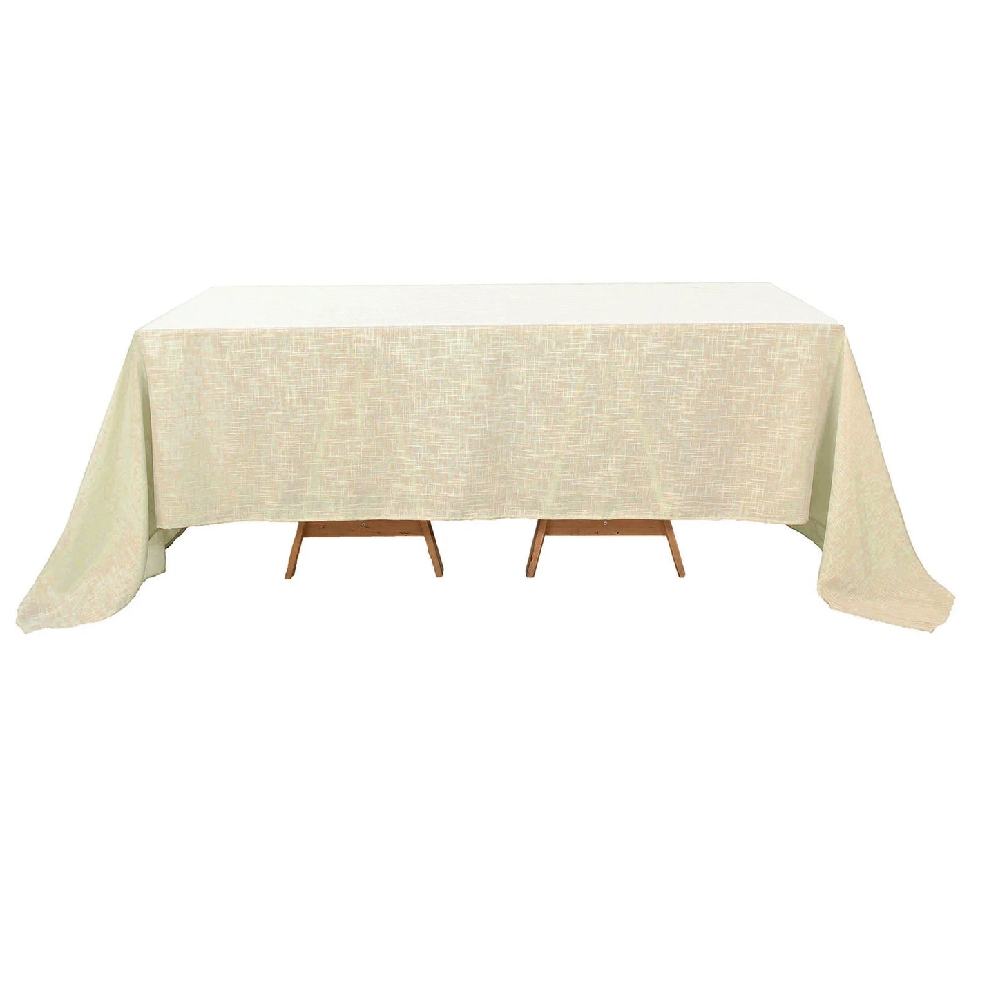 Beige Rectangular Tablecloth 90 Inch x 132 Inch Wrinkle Resistant Linen And Slubby Texture