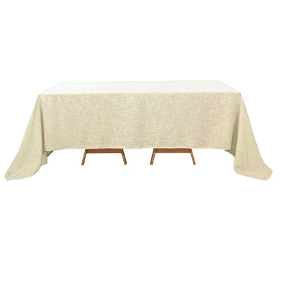 Beige Rectangular Tablecloth 90 Inch x 132 Inch Wrinkle Resistant Linen And Slubby Texture