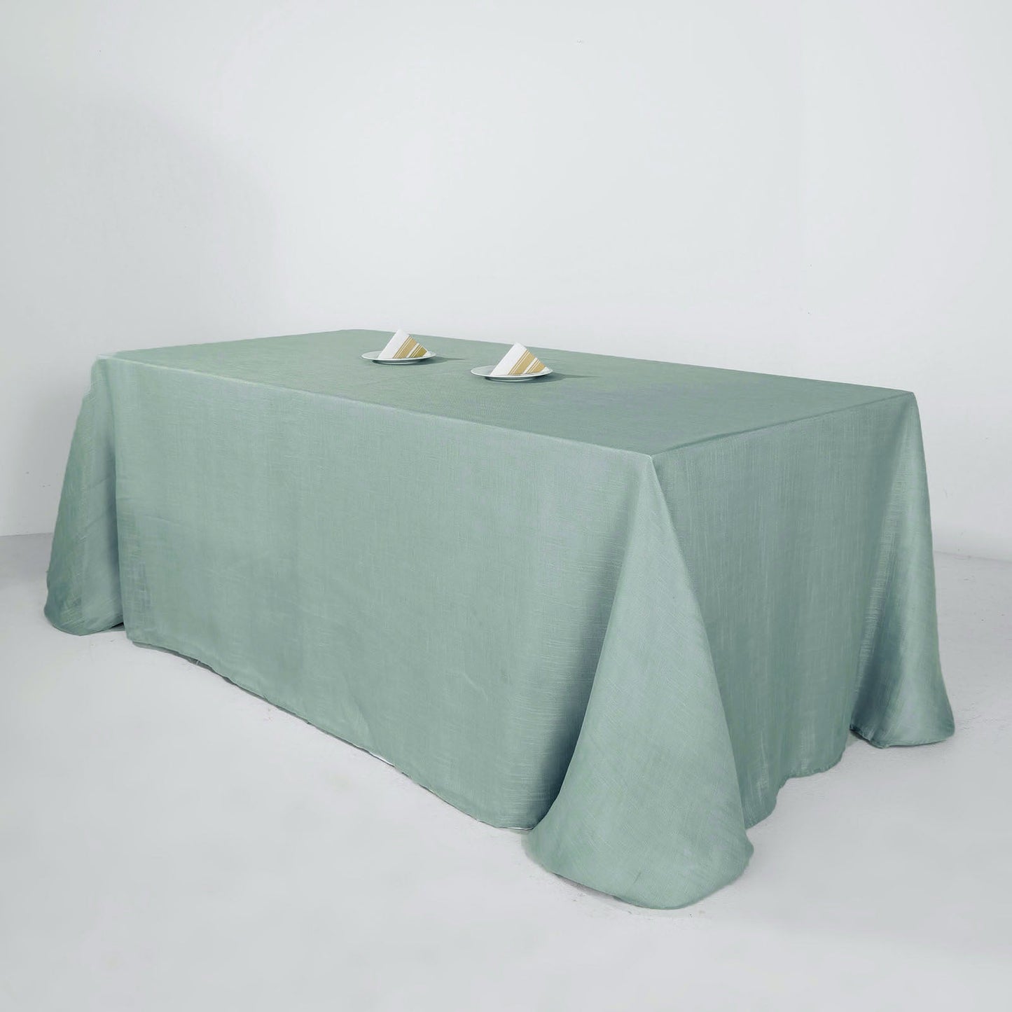 Wrinkle Resistant Dusty Blue Linen Rectangular Tablecloth 90 Inch x 132 Inch With Slubby Texture
