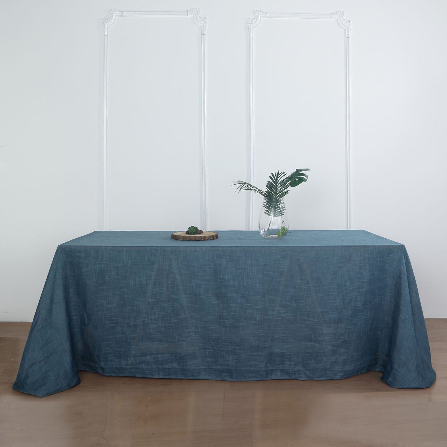90 Inch x 132 Inch Blue Wrinkle Resistant Rectangular Linen Tablecloth With Slubby Texture
