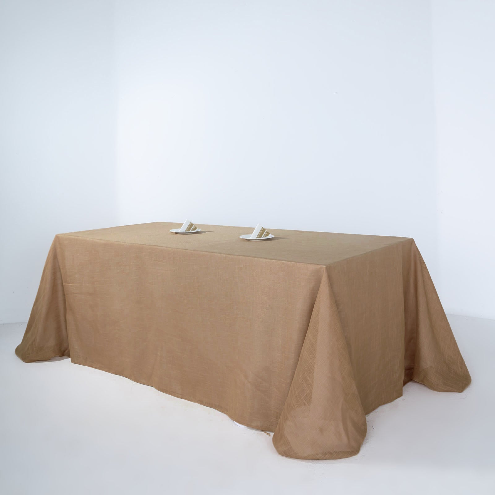 90 Inch x 132 Inch Natural Tablecloth Rectangular With Slubby Linen Texture And Wrinkle Resistant