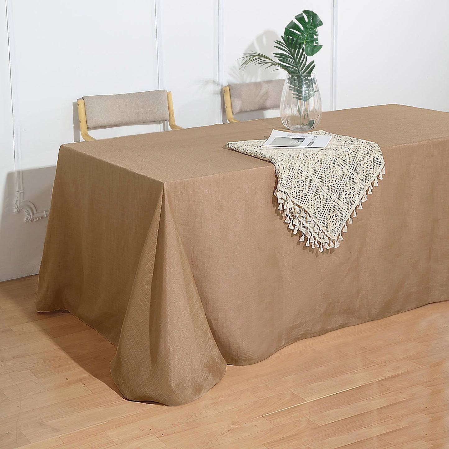 90"x132" Natural Seamless Rectangular Tablecloth, Linen Table Cloth With Slubby Textured, Wrinkle Resistant