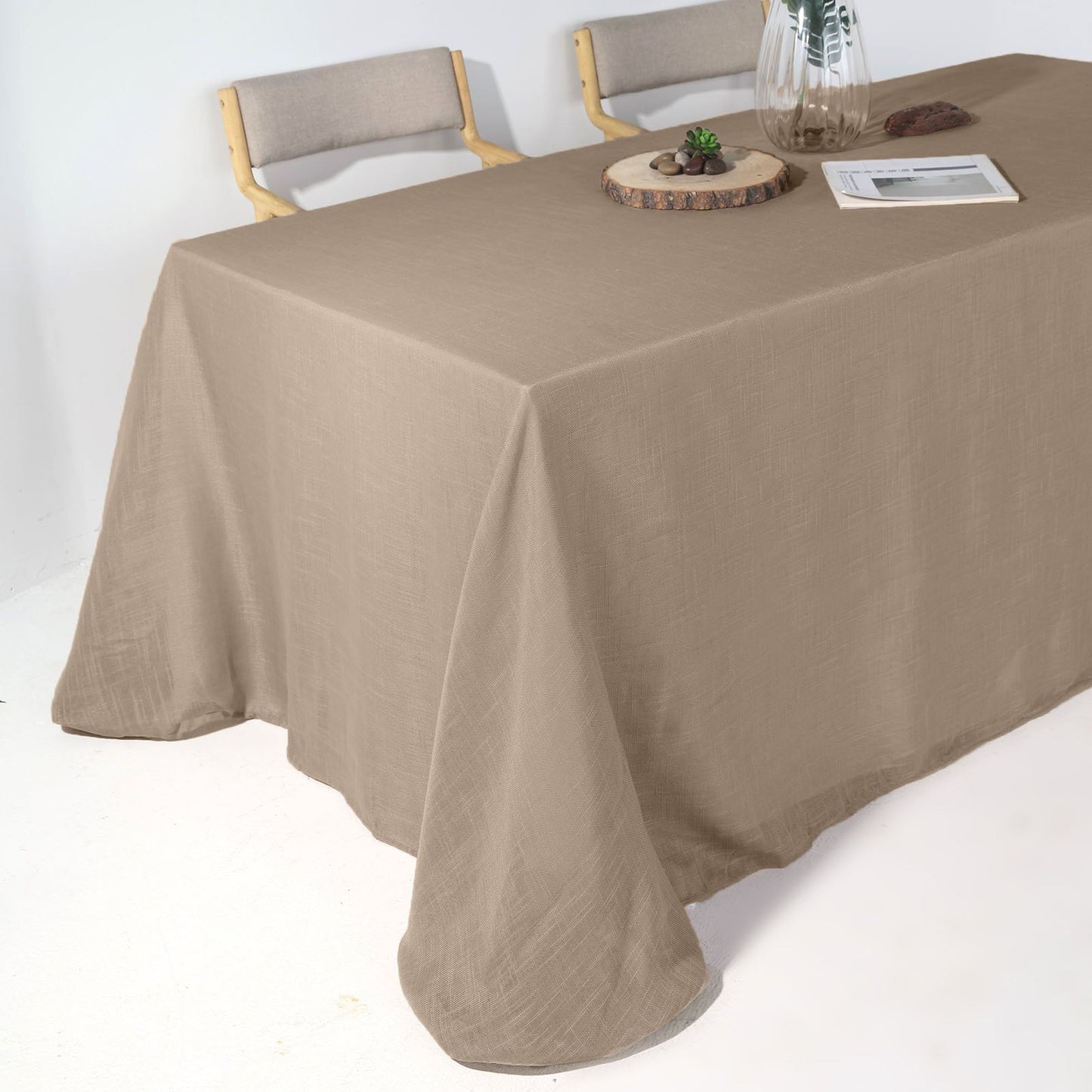 90"x156" Taupe Seamless Rectangular Tablecloth, Linen Table Cloth With Slubby Textured, Wrinkle Resistant