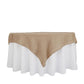 Natural faux burlap square table overlay in boho chic style.
