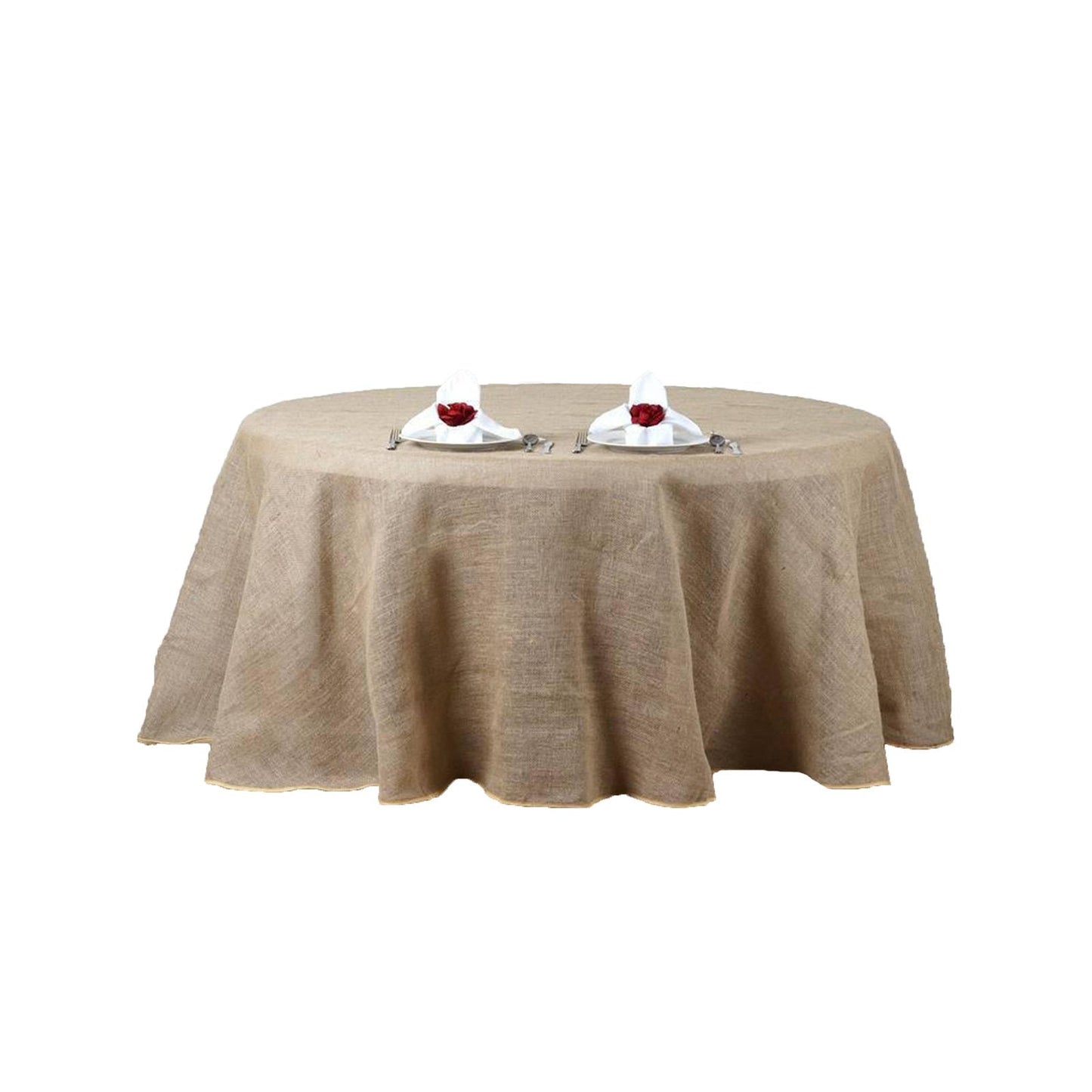 108" Natural Round Burlap Rustic Tablecloth | Jute Linen Table Decor