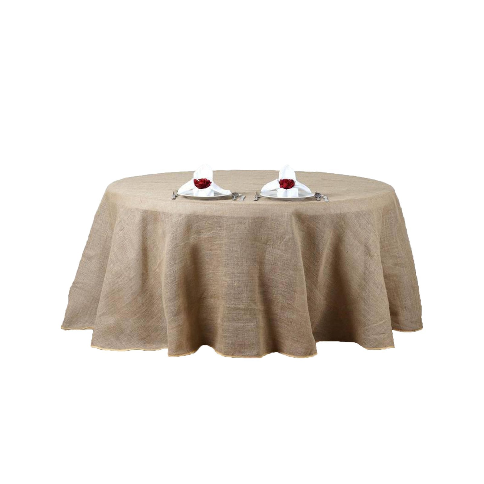 108" Natural Round Burlap Rustic Tablecloth | Jute Linen Table Decor