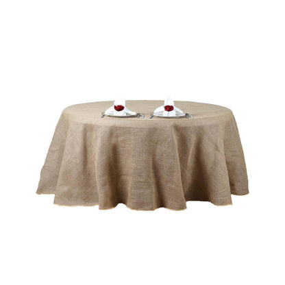108" Natural Round Burlap Rustic Tablecloth | Jute Linen Table Decor