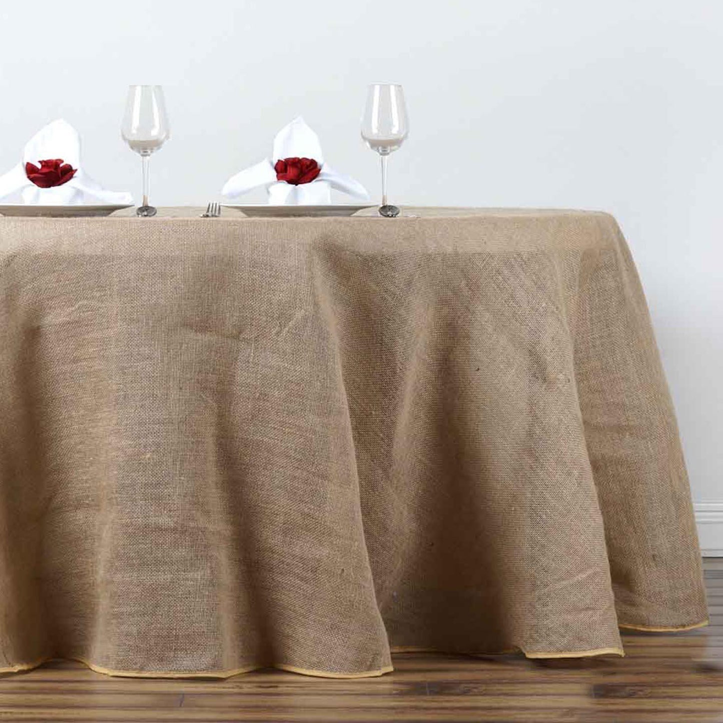 108" Natural Round Burlap Rustic Tablecloth | Jute Linen Table Decor