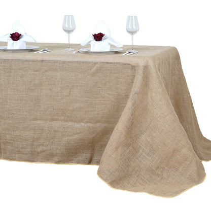 Natural burlap rectangle tablecloth for rustic decor.
