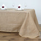 Natural burlap rectangle tablecloth for 8-foot table with floor-length drop.