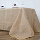 Natural burlap rectangle tablecloth for an 8-foot table with floor-length drop.