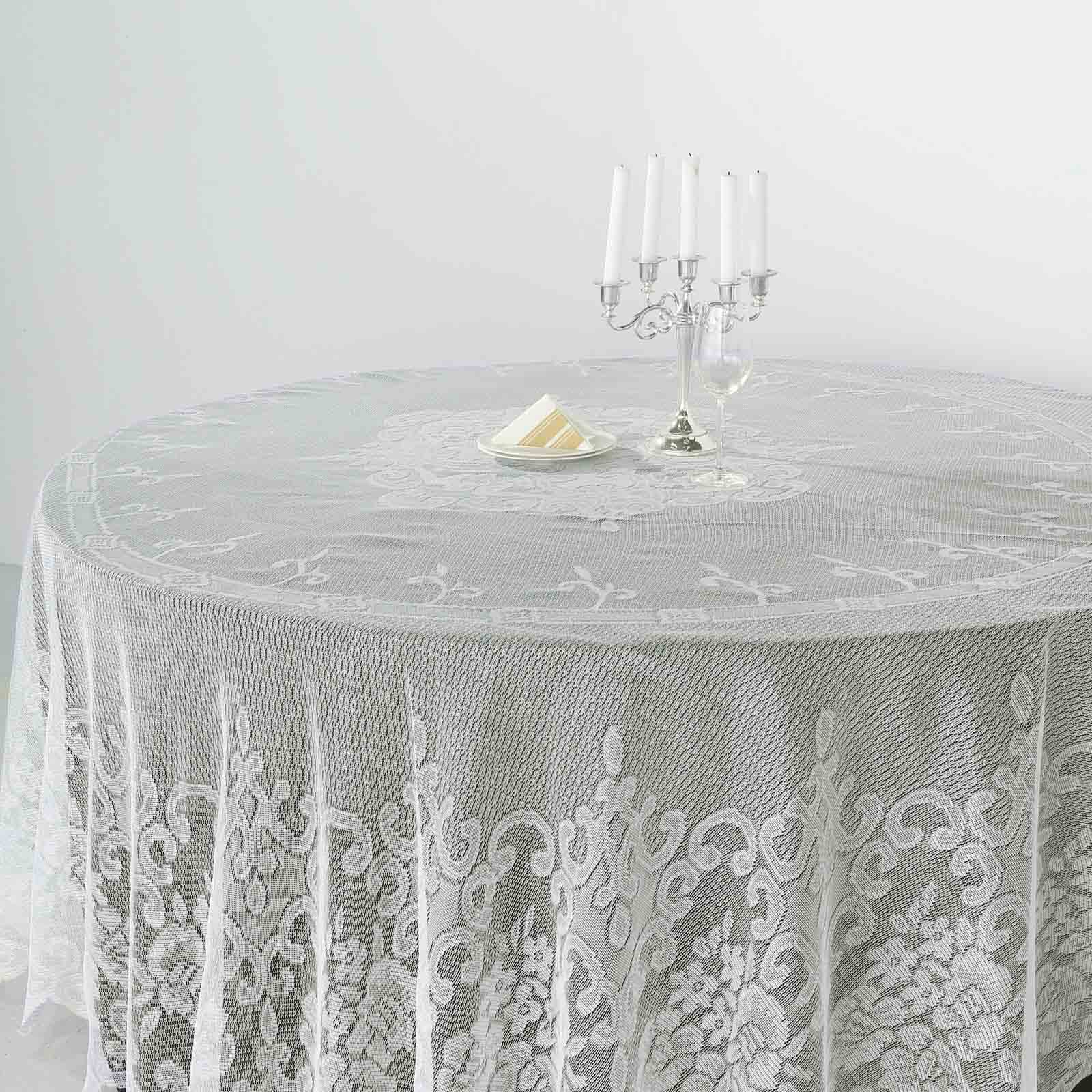 108 Inch Round Premium Lace Ivory Tablecloth