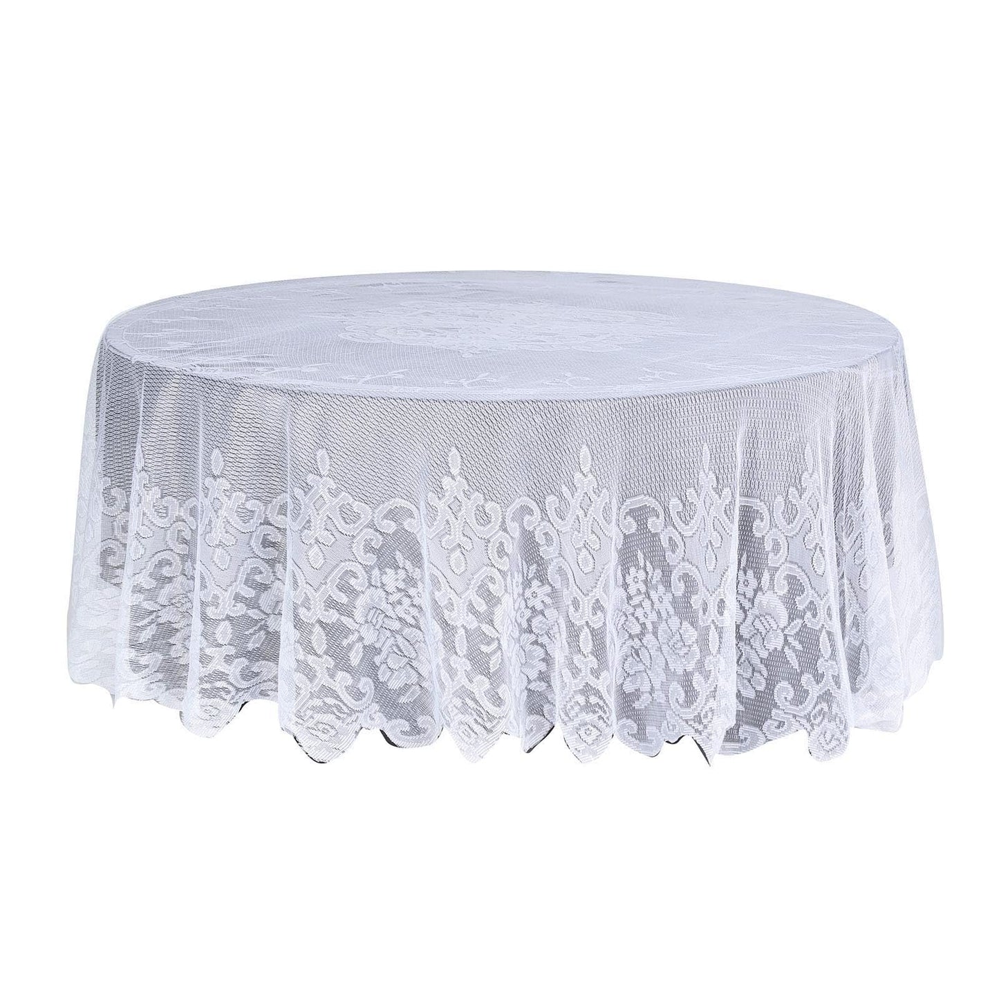 White 108 Inch Premium Round Lace Tablecloth