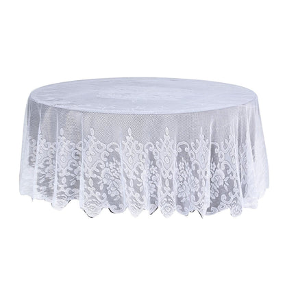 White 108 Inch Premium Round Lace Tablecloth