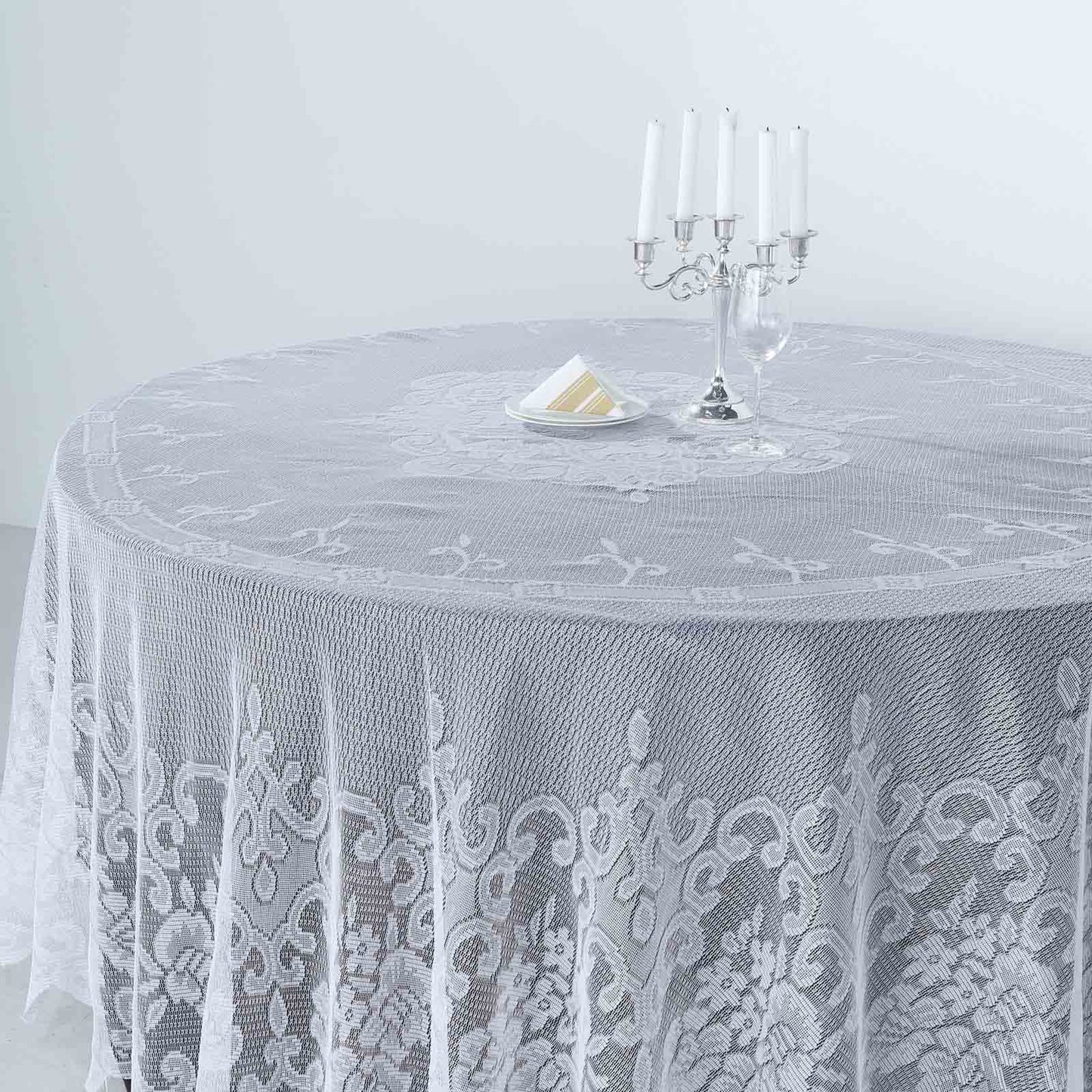 Round White Lace Tablecloth 108 Inch Premium