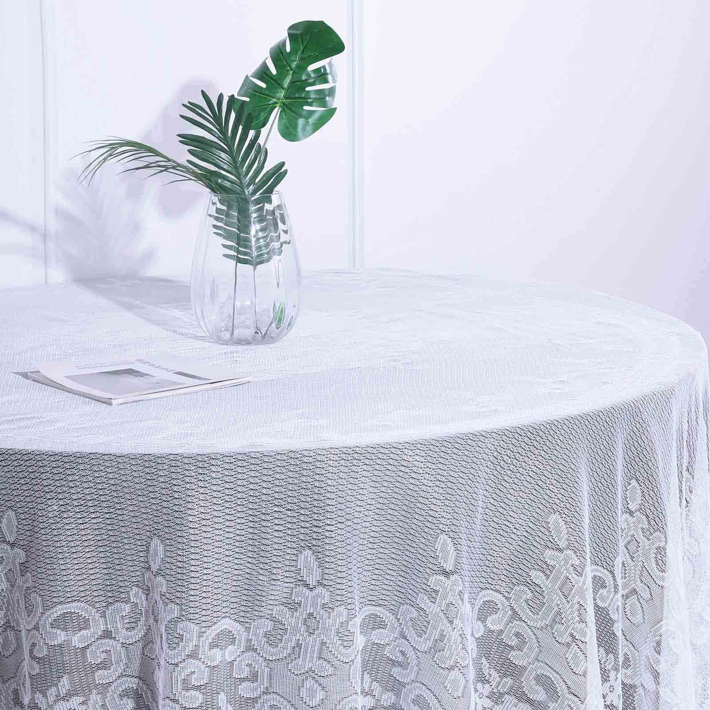 White Lace Premium Round Tablecloth 108 Inch