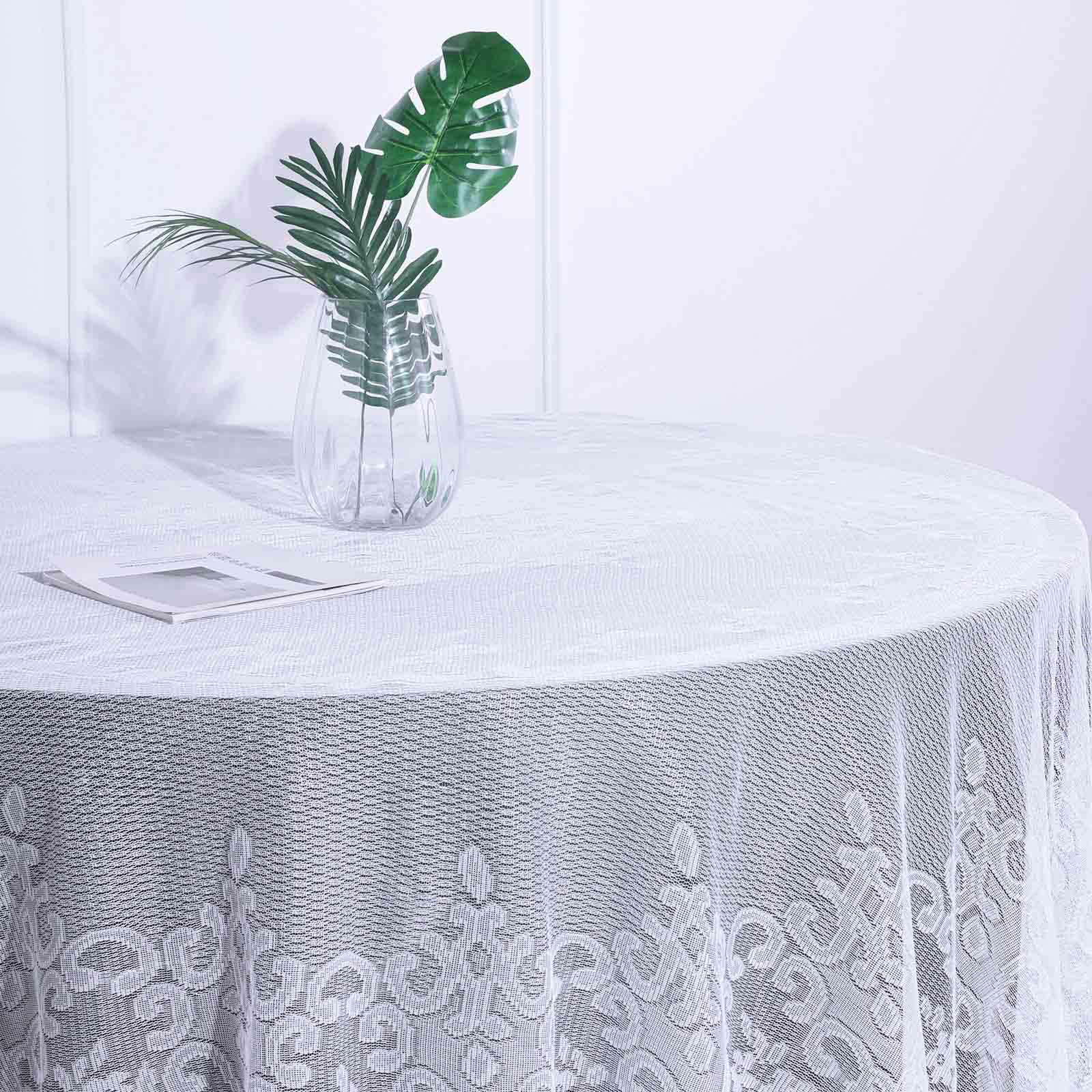 White Lace Premium Round Tablecloth 108 Inch