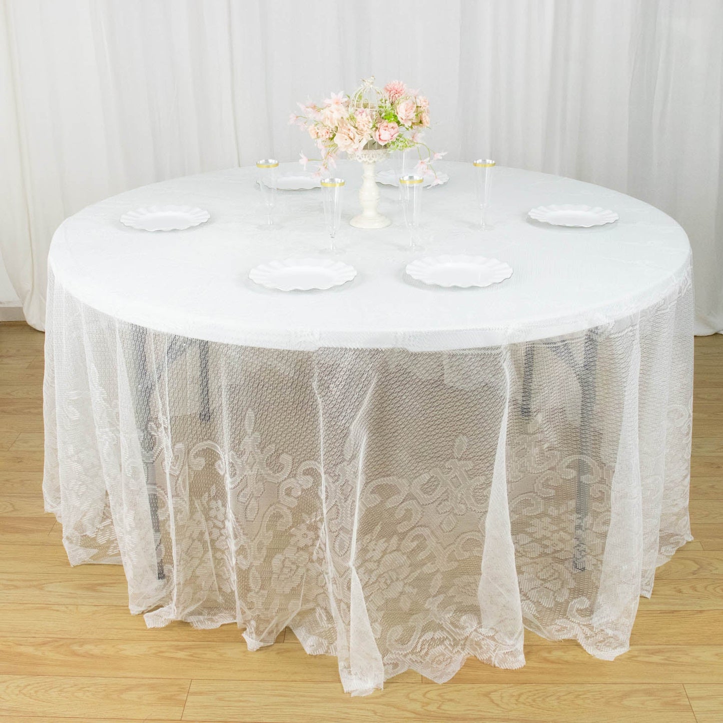 Ivory Premium Lace Round Tablecloth 120 Inch
