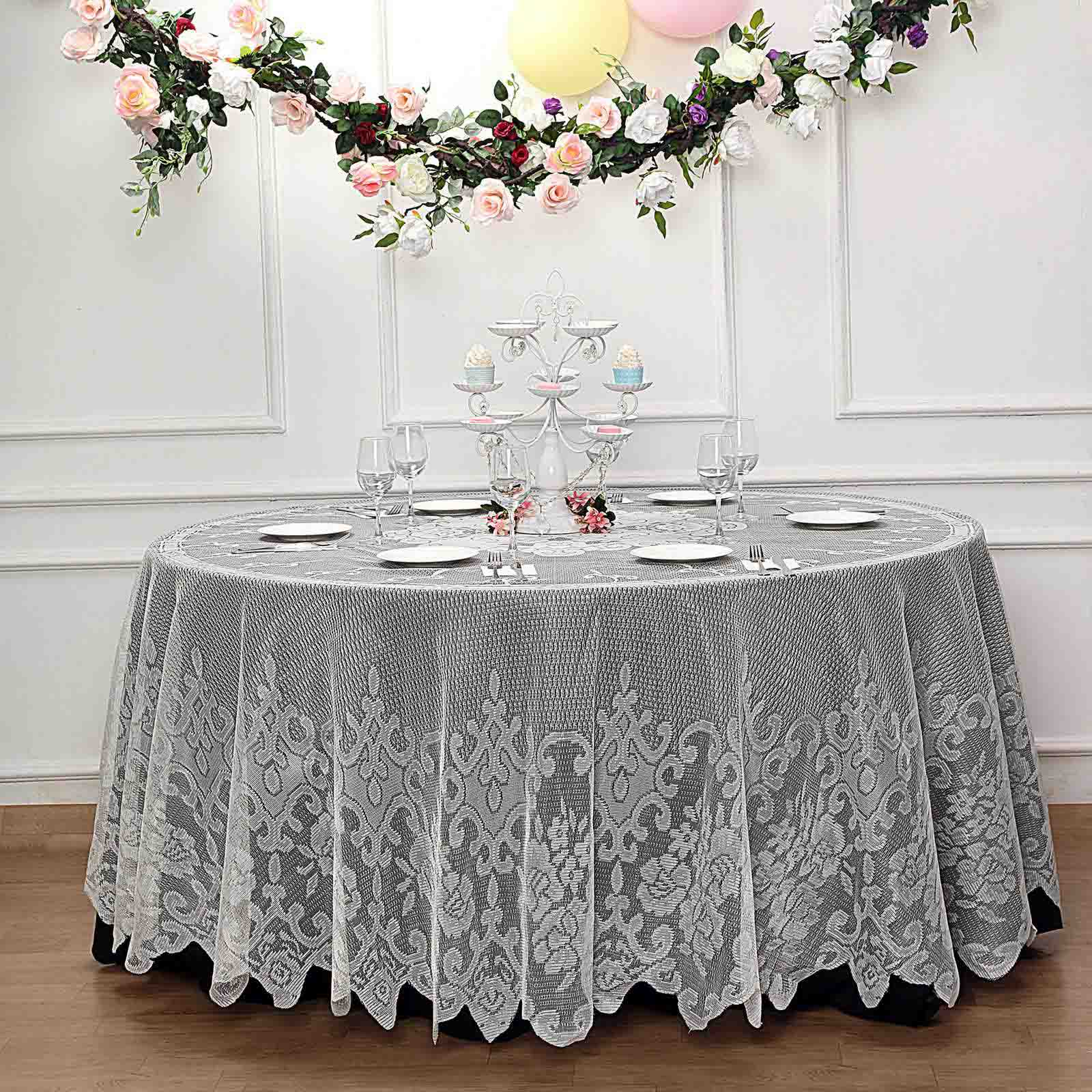 Ivory Premium Lace Round Tablecloth 120 Inch