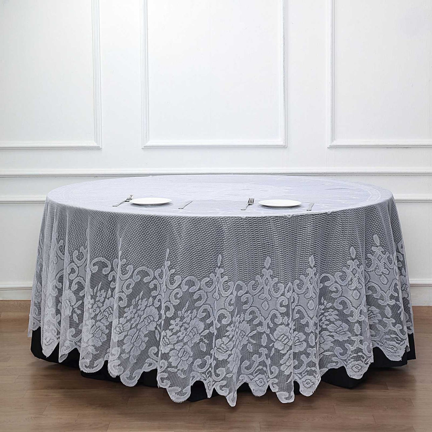 White 120 Inch Premium Lace Round Tablecloth 