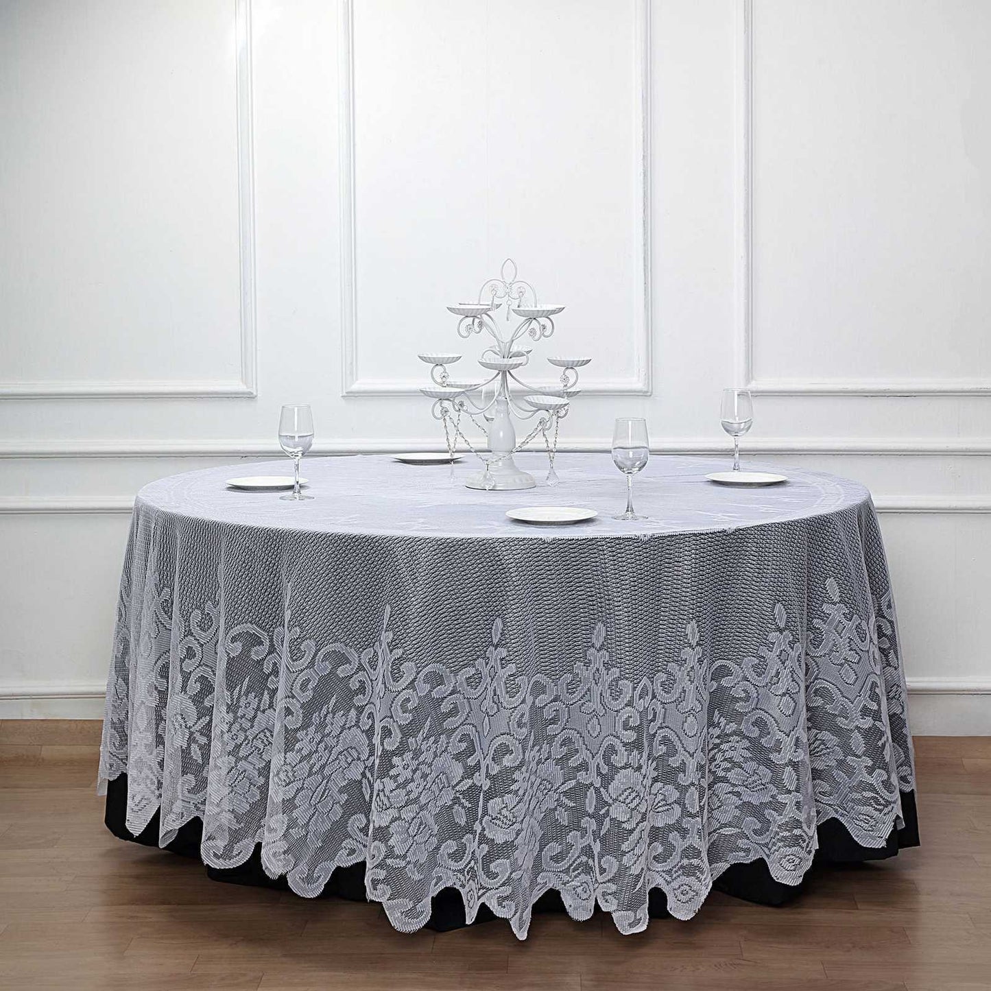 Premium Lace Round Tablecloth 120 Inch in White Color