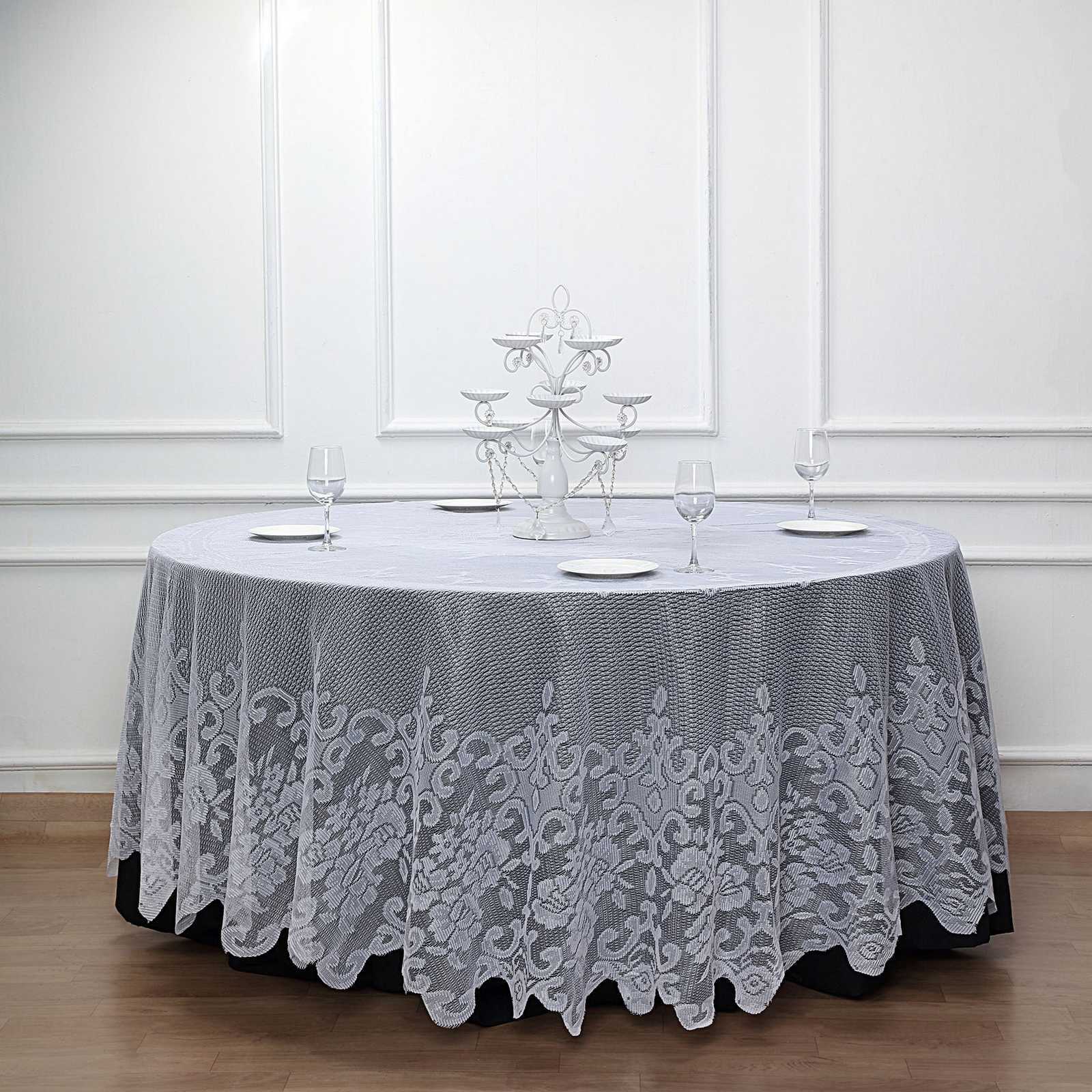 Premium Lace Round Tablecloth 120 Inch in White Color