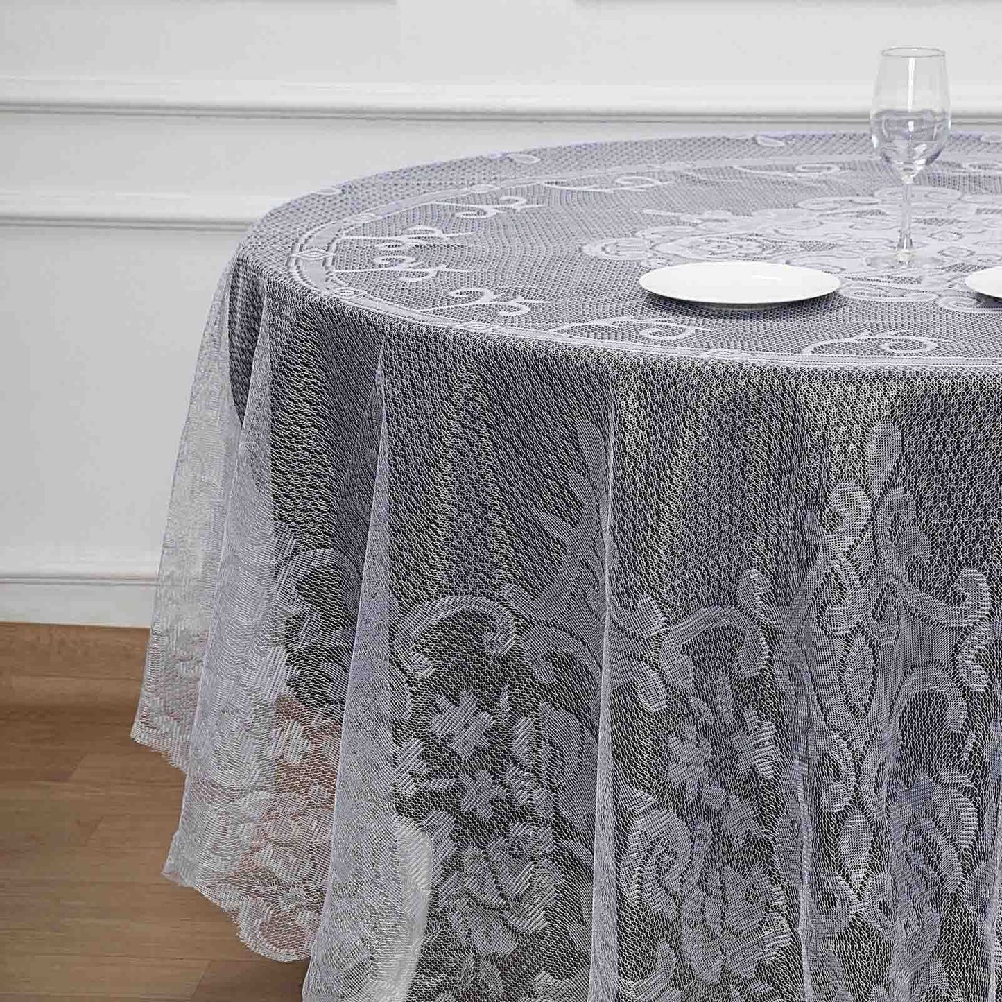 White 90 Inch Premium Lace Round Tablecloth 