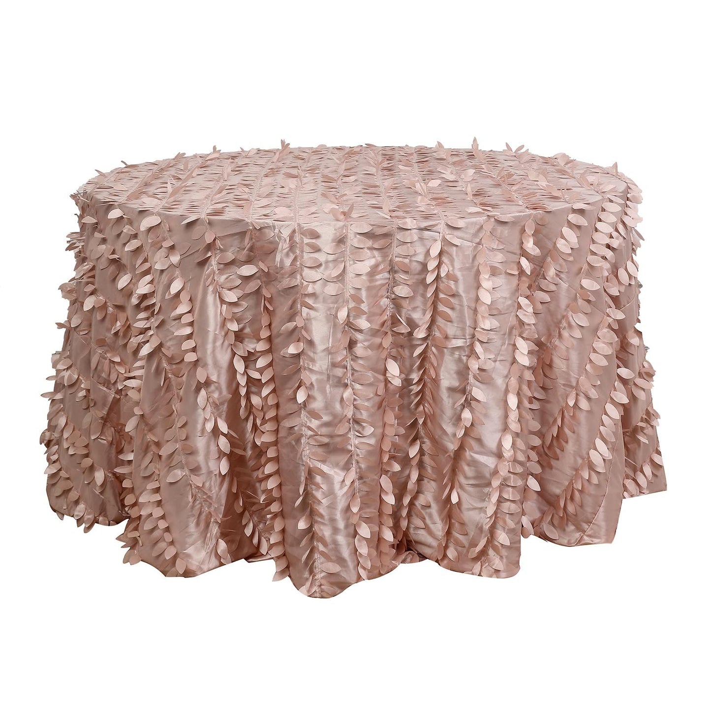 120 Inch Dusty Rose Taffeta Round Tablecloth With 3D Leaf Petals