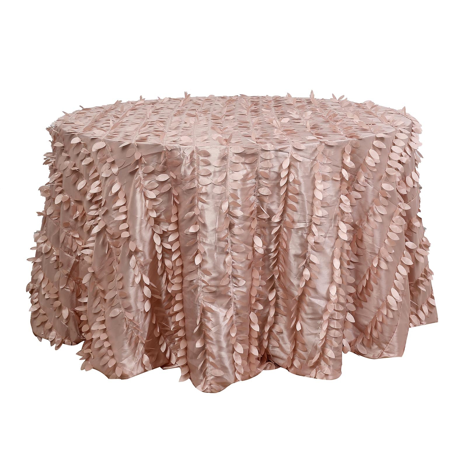 120 Inch Dusty Rose Taffeta Round Tablecloth With 3D Leaf Petals