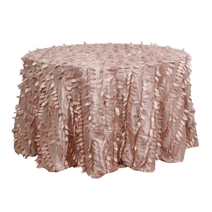 120 Inch Dusty Rose Taffeta Round Tablecloth With 3D Leaf Petals