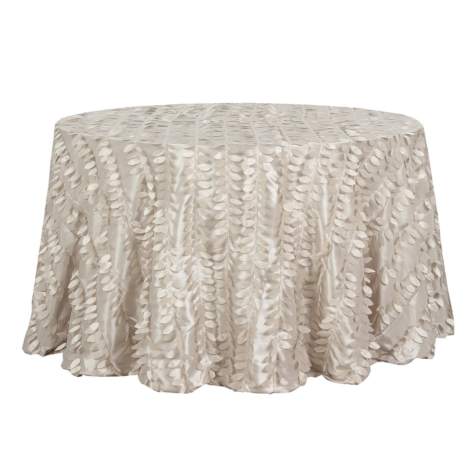 Beige Taffeta Round Tablecloth With 3D Leaf Petals