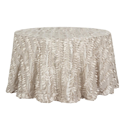 Beige Taffeta Round Tablecloth With 3D Leaf Petals