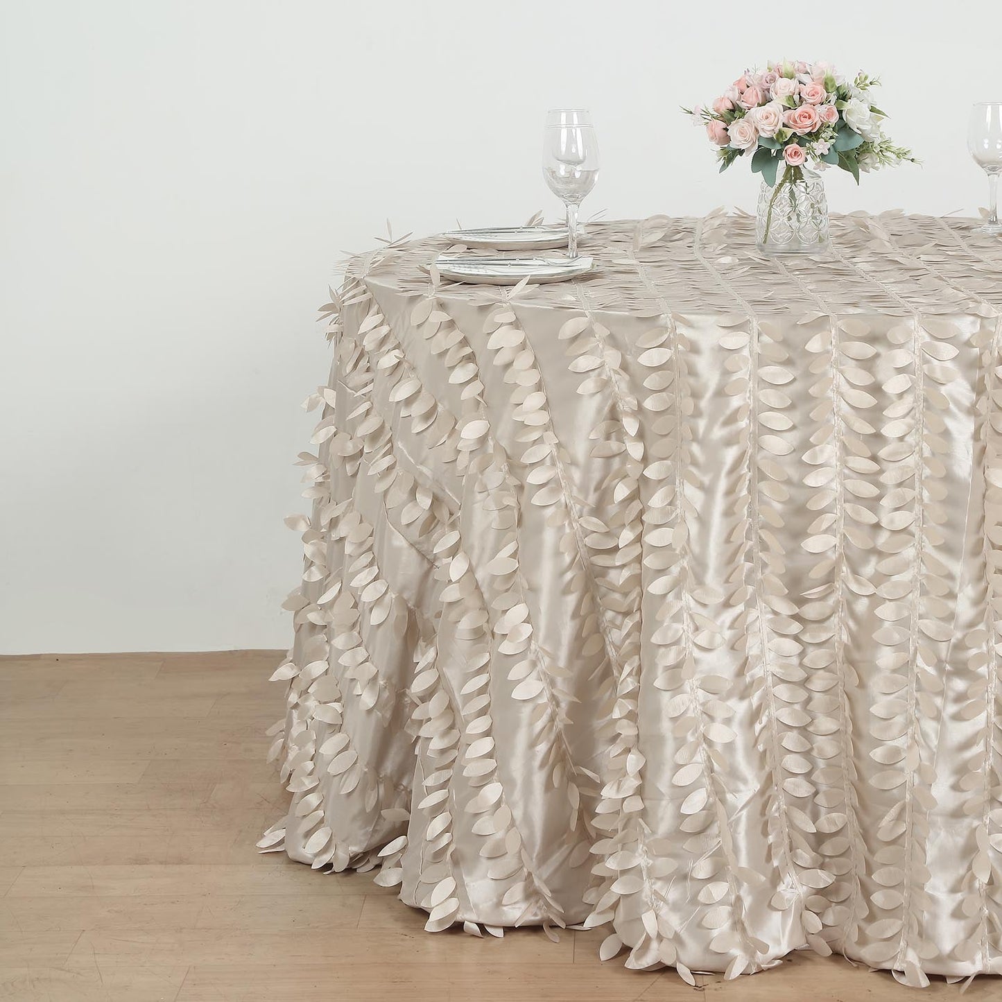 3D Leaf Petal Design Round Tablecloth In Beige