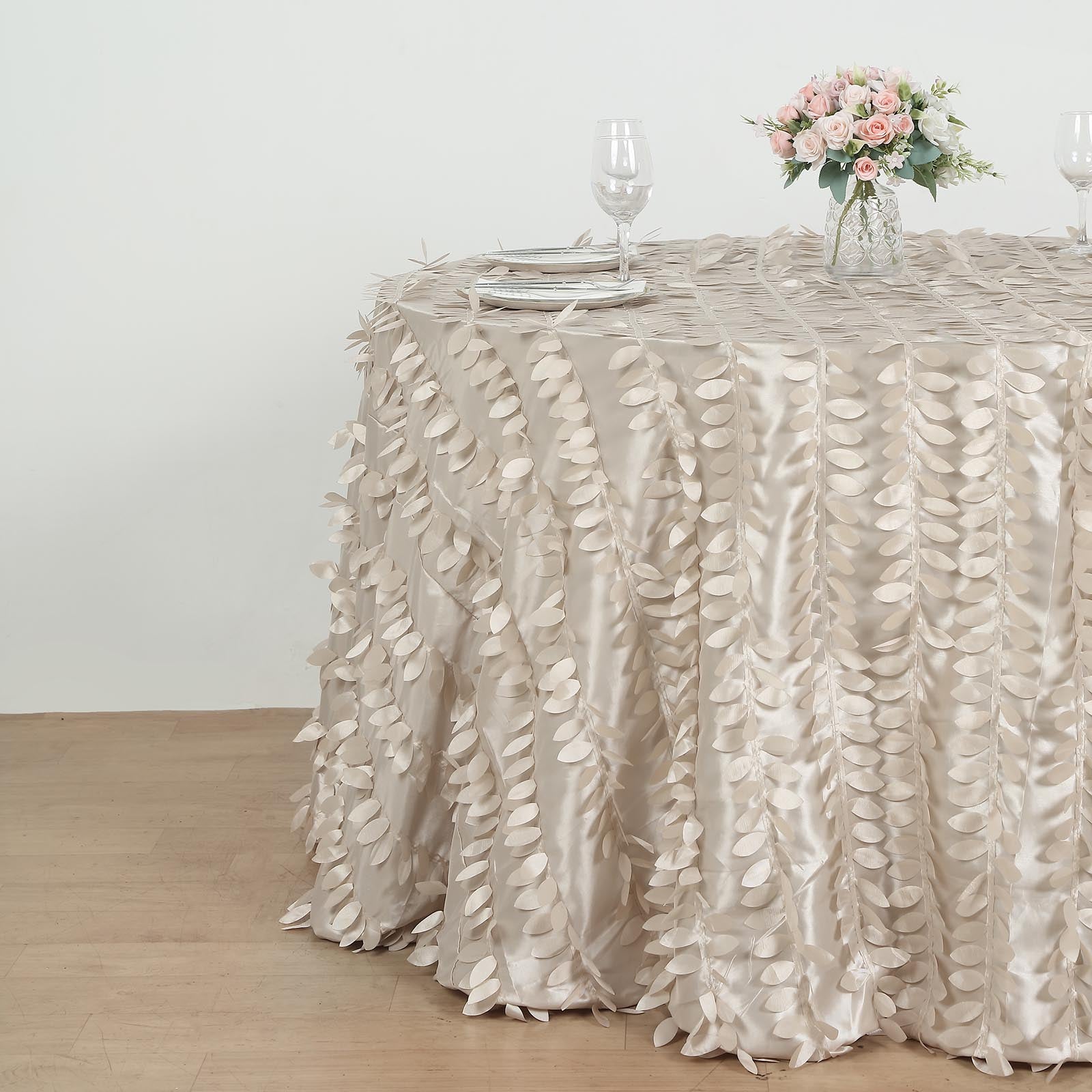 3D Leaf Petal Design Round Tablecloth In Beige