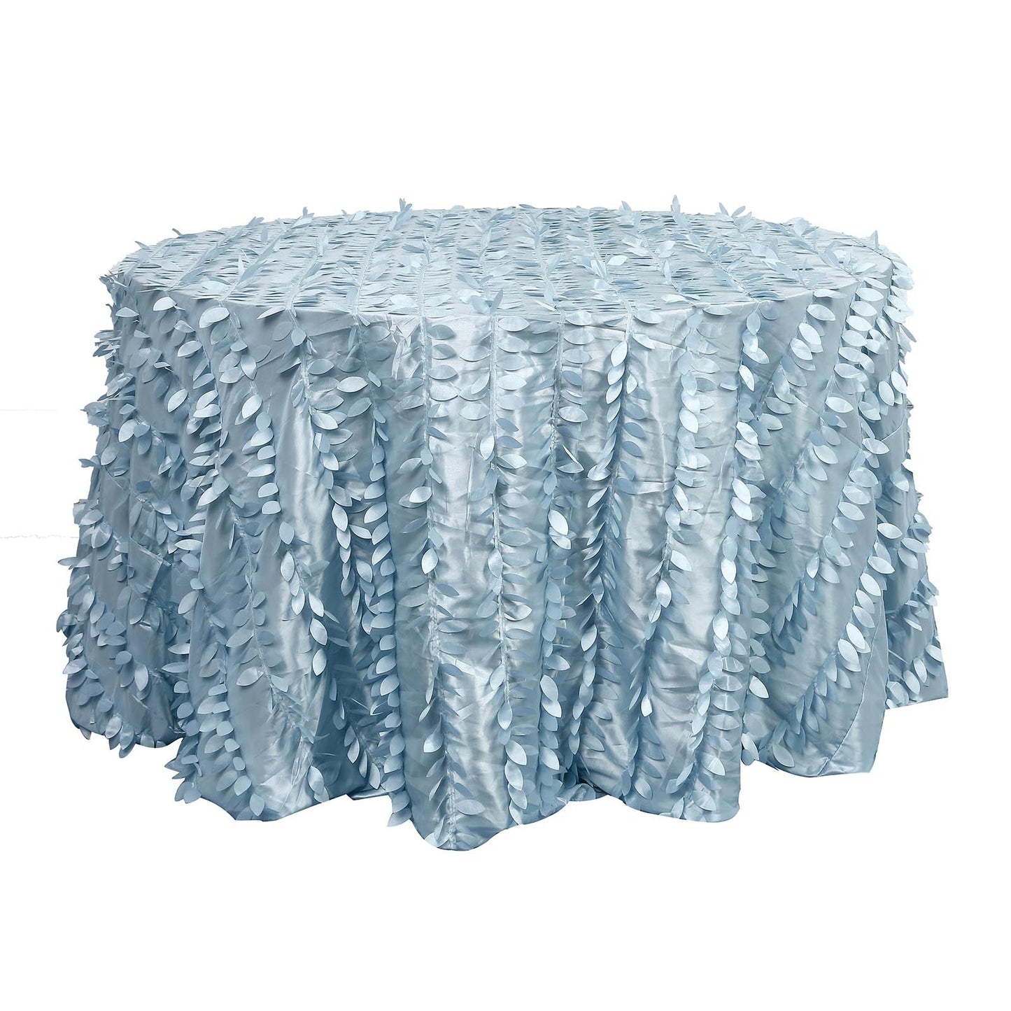 Round Dusty Blue 3D Leaf Petal Taffeta Tablecloth - 120 Inch - 