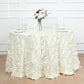 Ivory leaf petal taffeta seamless round tablecloth on a dining table.