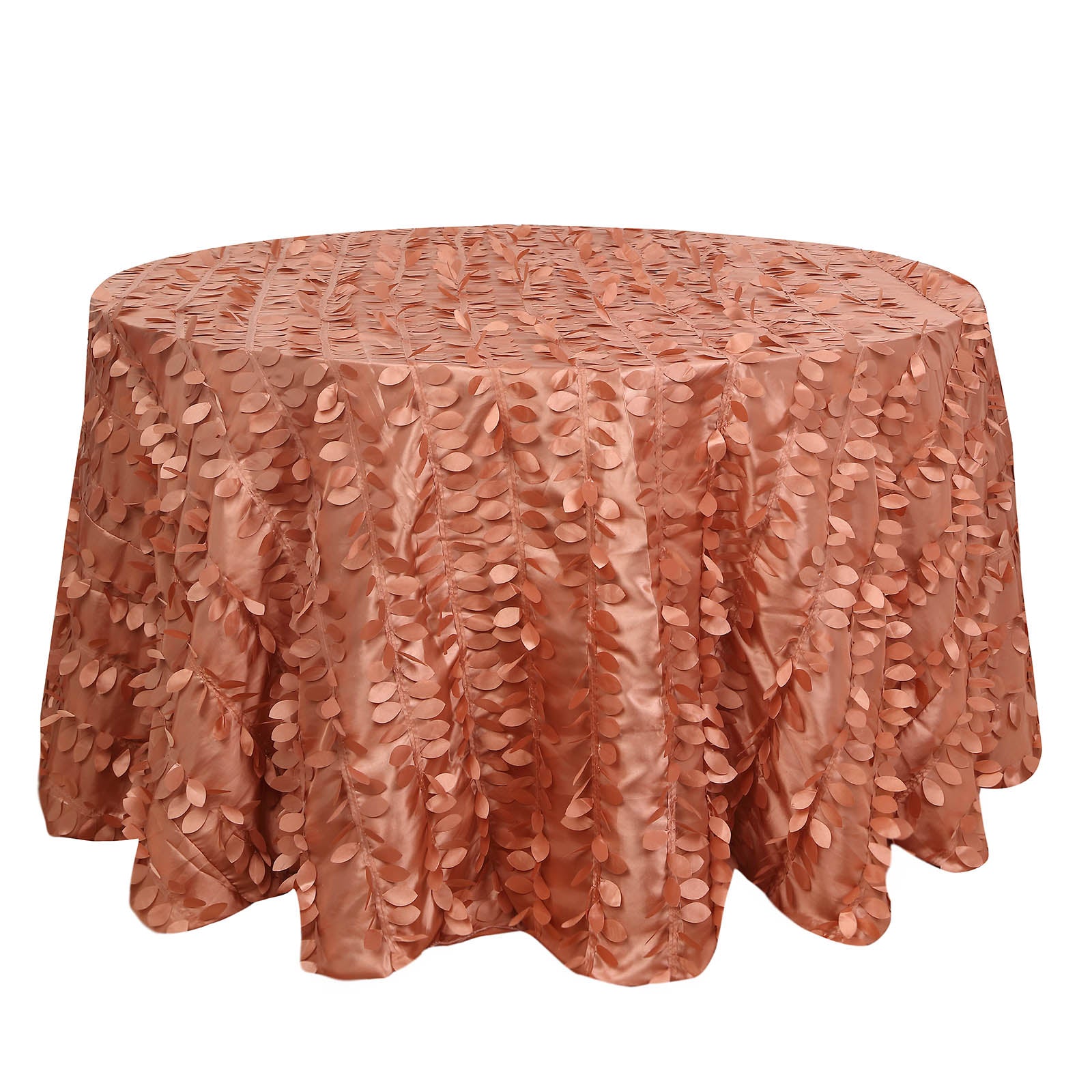 120inch Terracotta 3D Leaf Petal Taffeta Fabric Round Tablecloth
