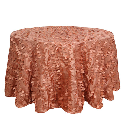 120inch Terracotta 3D Leaf Petal Taffeta Fabric Round Tablecloth