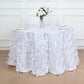 White Round 3D Leaf Petal Taffeta Fabric Tablecloth 120 Inch