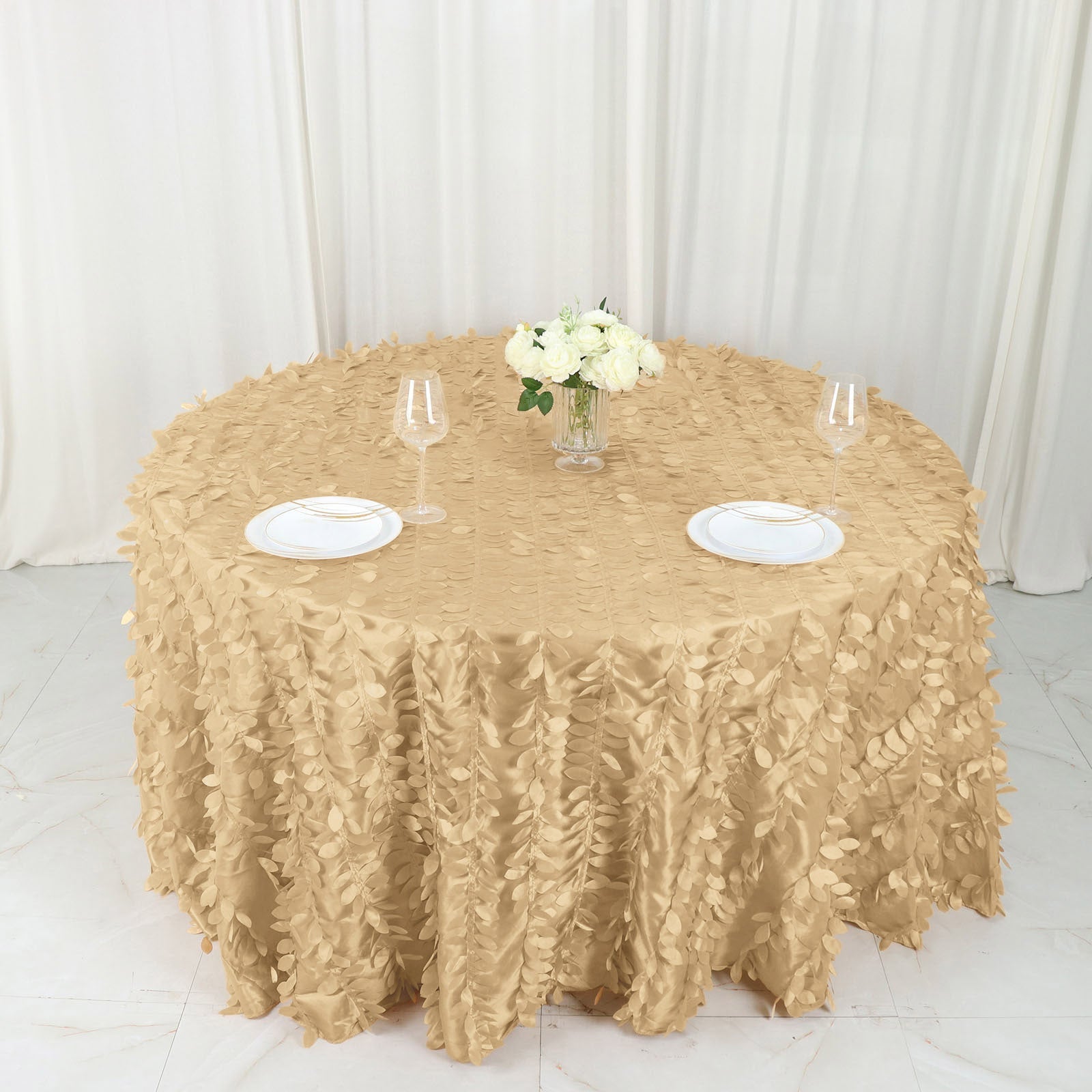 Leaf Petal Taffeta Round Tablecloth In Champagne 132 Inch