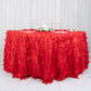 132 Inch - Red Round Taffeta 3D Leaf Petal Tablecloth 